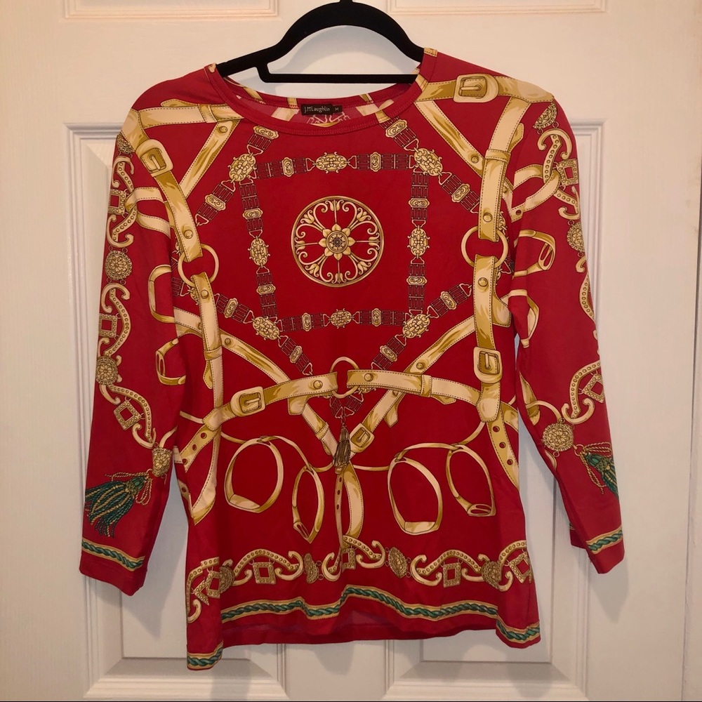 J McLaughlin Red 3/4 Sleeve Top